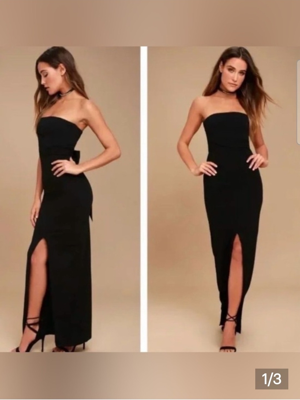 NWOT..Lulu's Strapless Black Maxi Dress with Thigh Slit